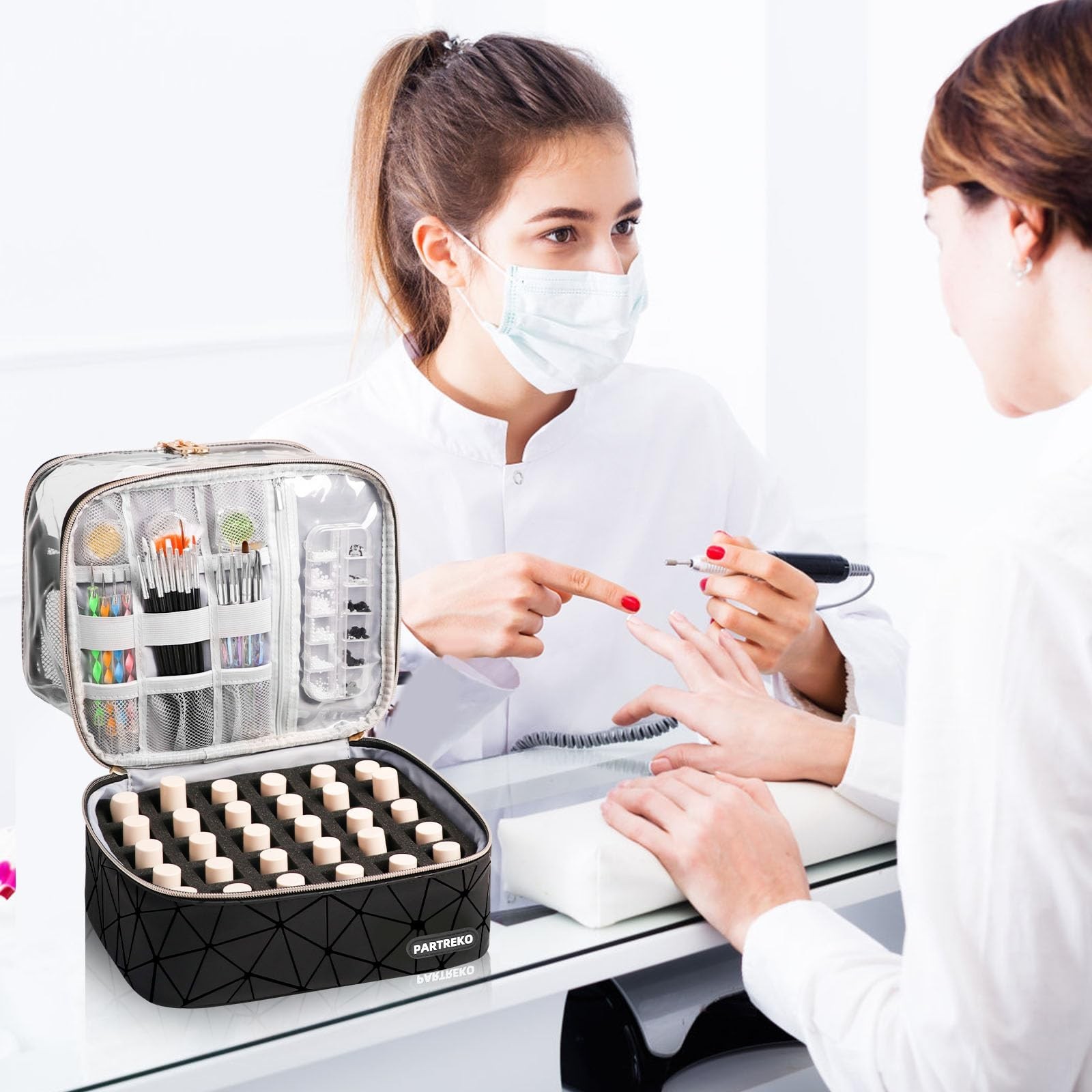 Clear Nail Polish Organizer Holds 60 Bottles (15ml/0.5fl.oz)& Nail Lamp, Doub…