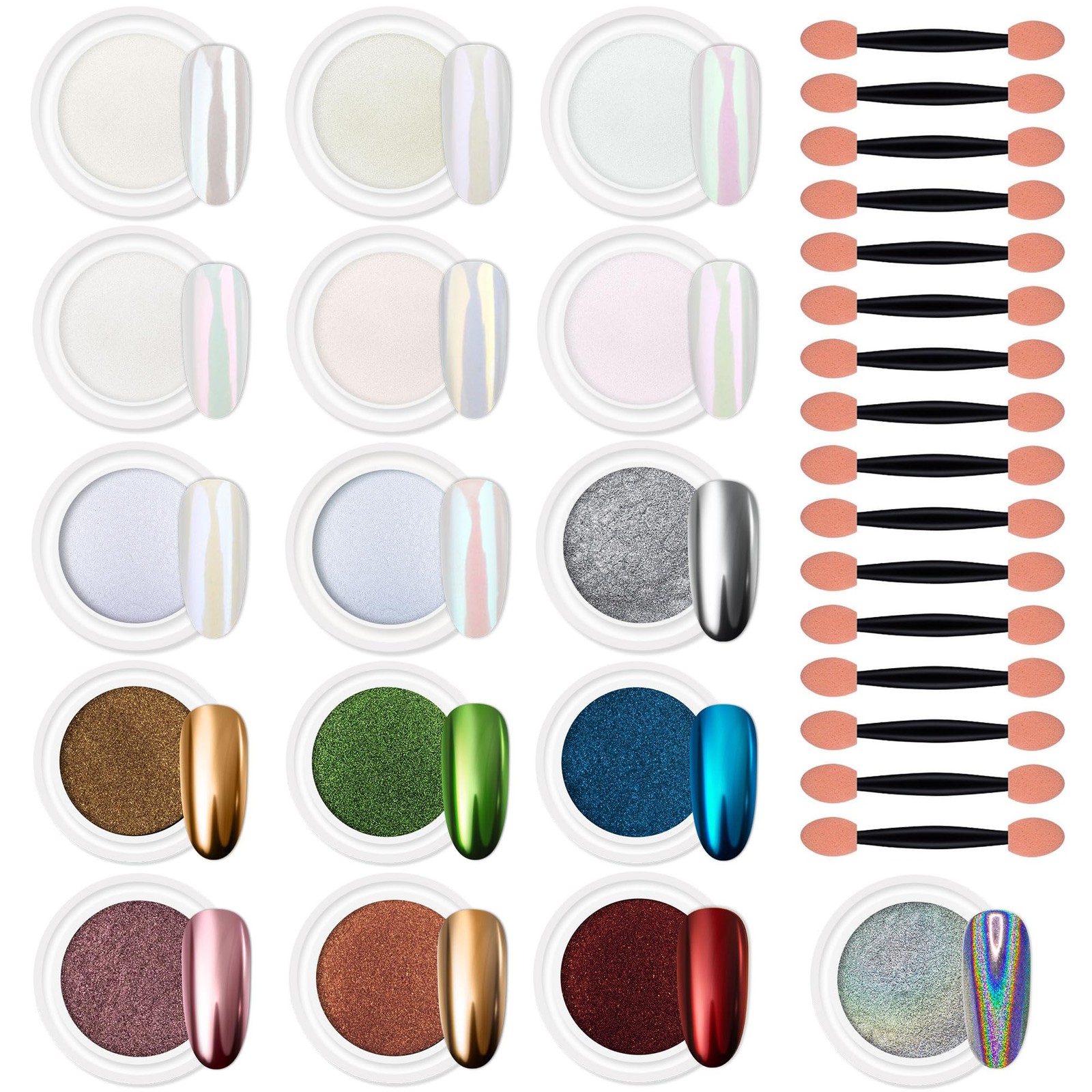 Artdone 16 Colors Chrome Nail Powder, Iridescent Aurora Chameleon Powder Meta…