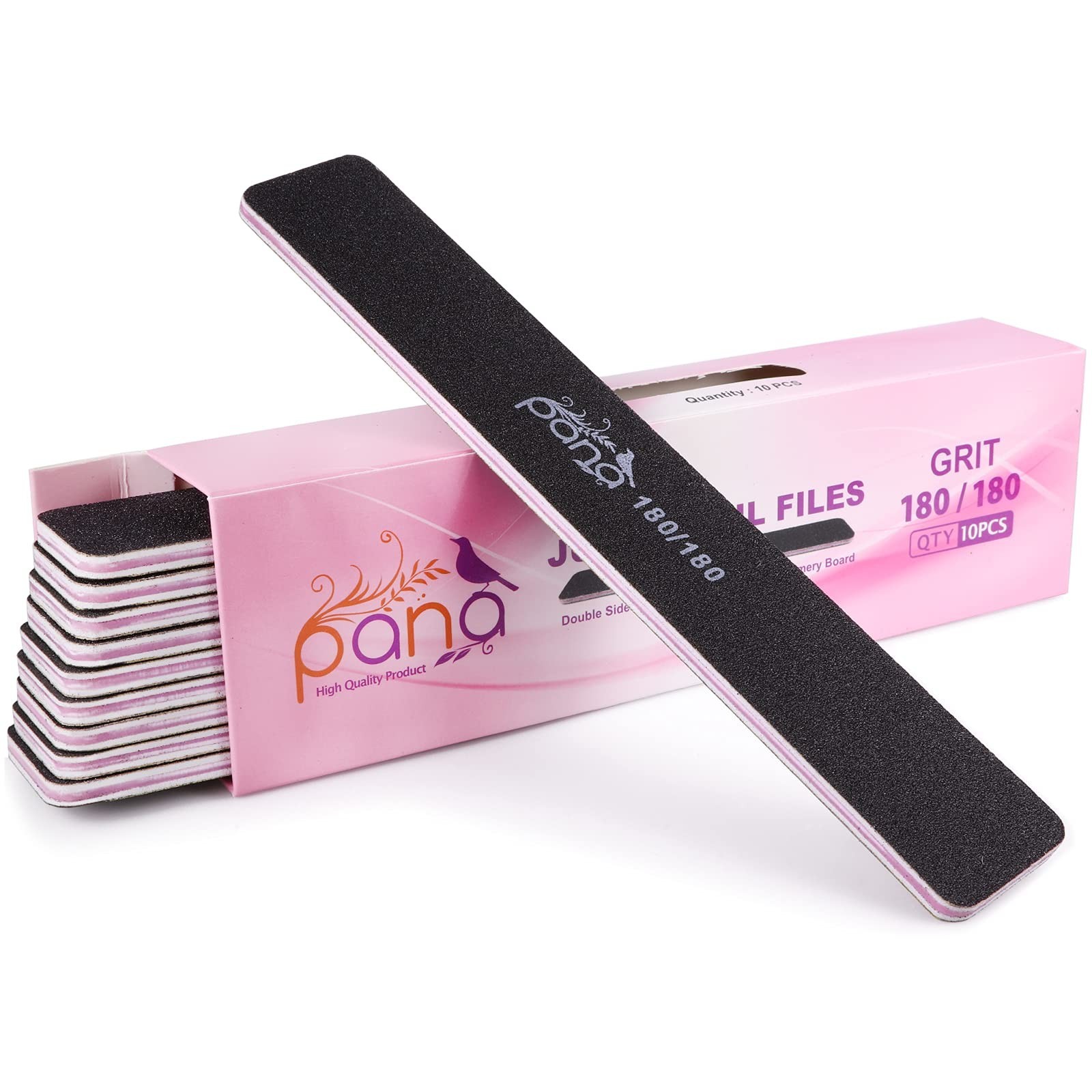 10PCS Jumbo Size PANA Professional Double Sided Nail Files – Black, 180/180 G…
