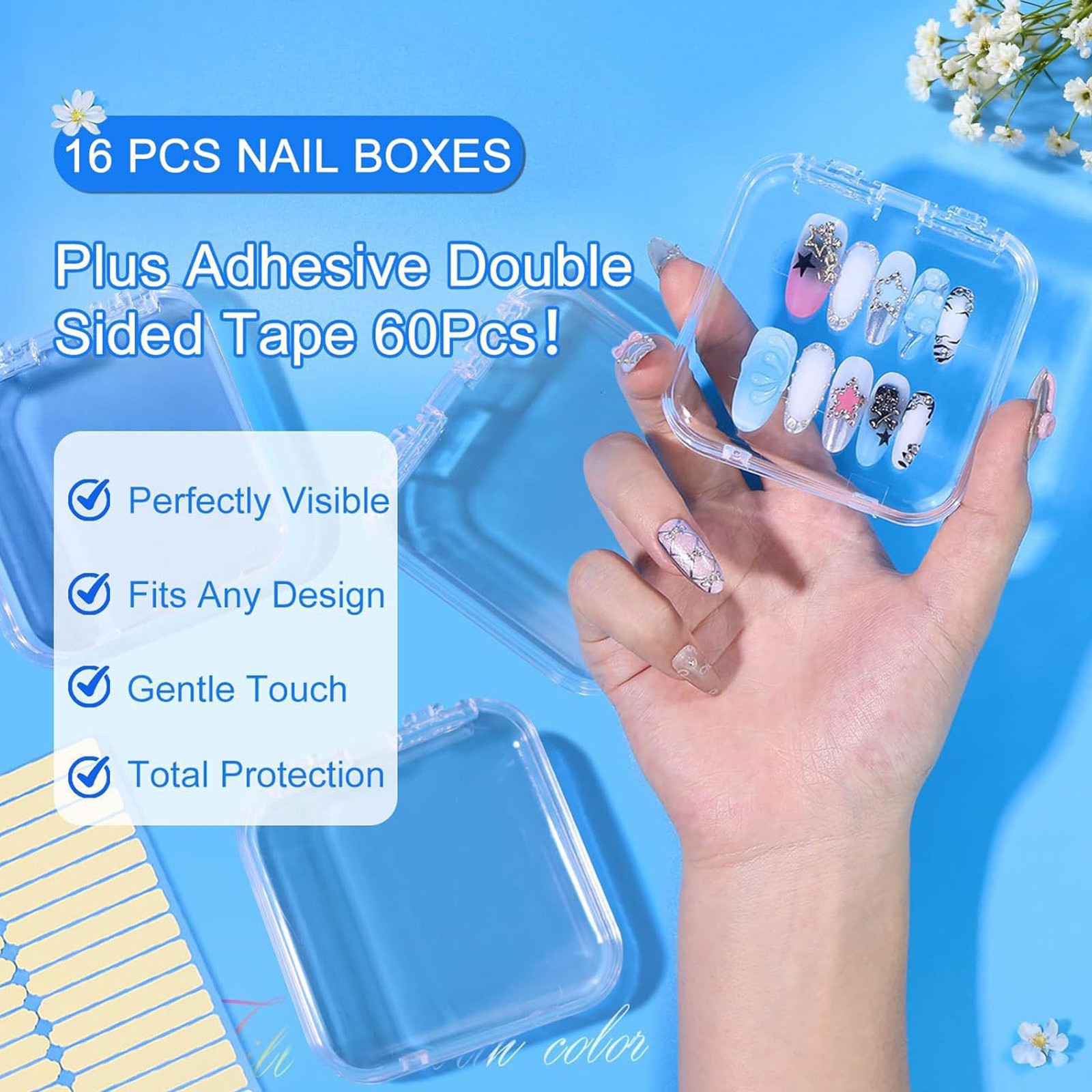 16 Pcs Acrylic Press On Nail Storage Box Clear Press On Nail Packaging With NEW