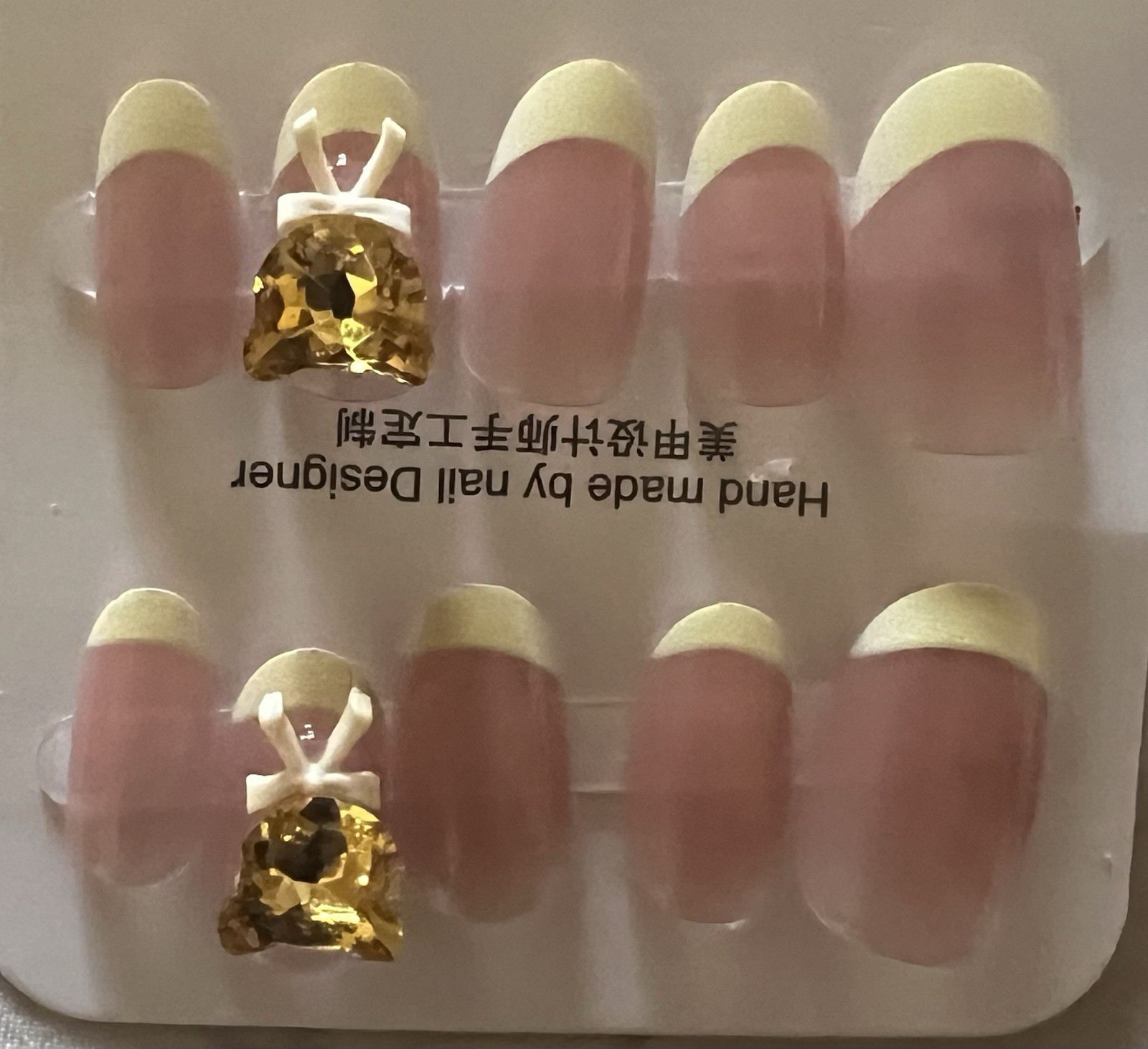Set of 4 packs. Pink/White/Purple French Butterfly Press-On Nails Medium Oval.
