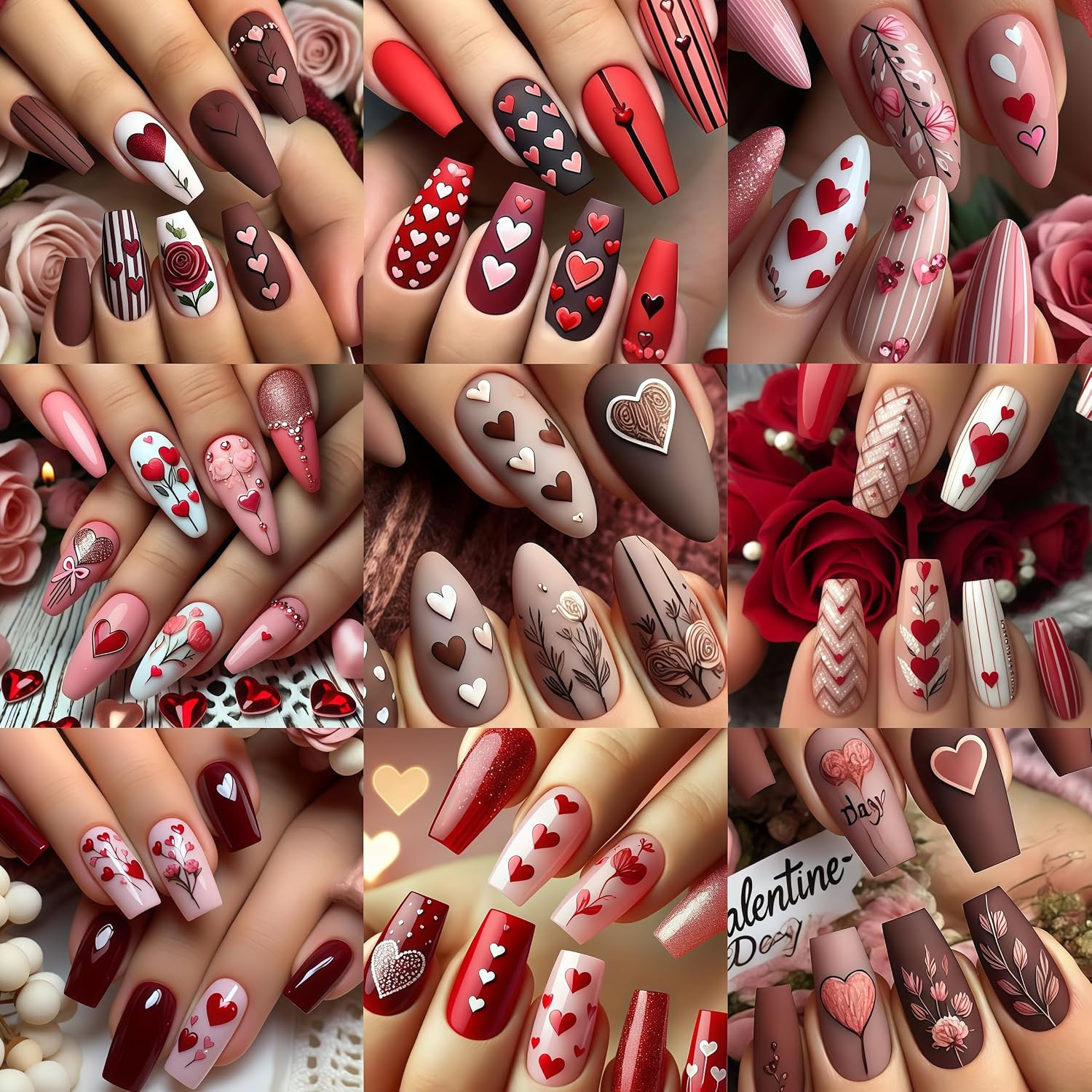 6 Pcs Valentines Day Nail Art Stickers Decals 3D Self-Adhesive Red Rose Love Flo