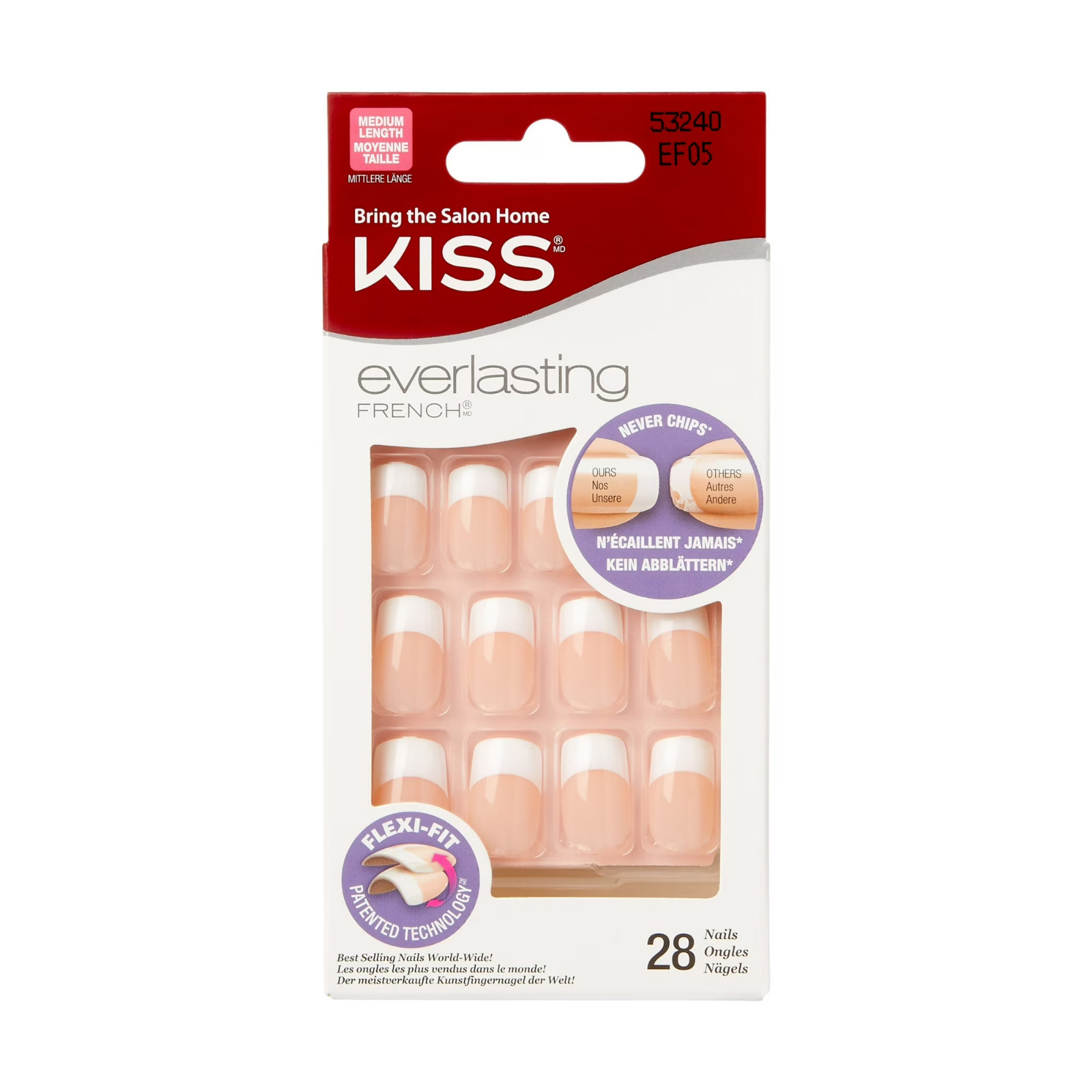 KISS Everlasting French Medium Square Oval Press on Nails with Glue, White, 28 P