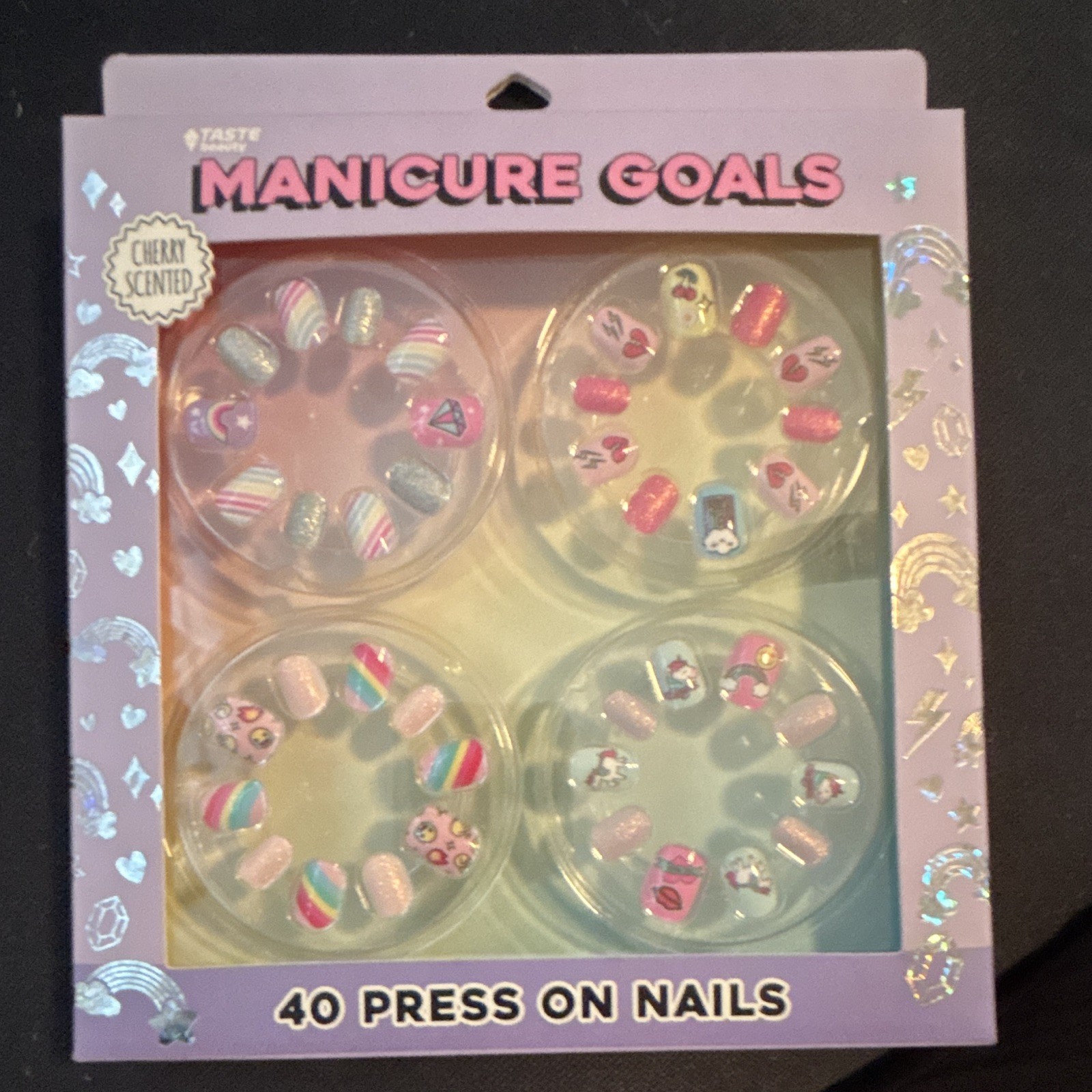 Taste Beauty Press-On Nails Short Square Glitter Rainbow Multicolor 40 ct