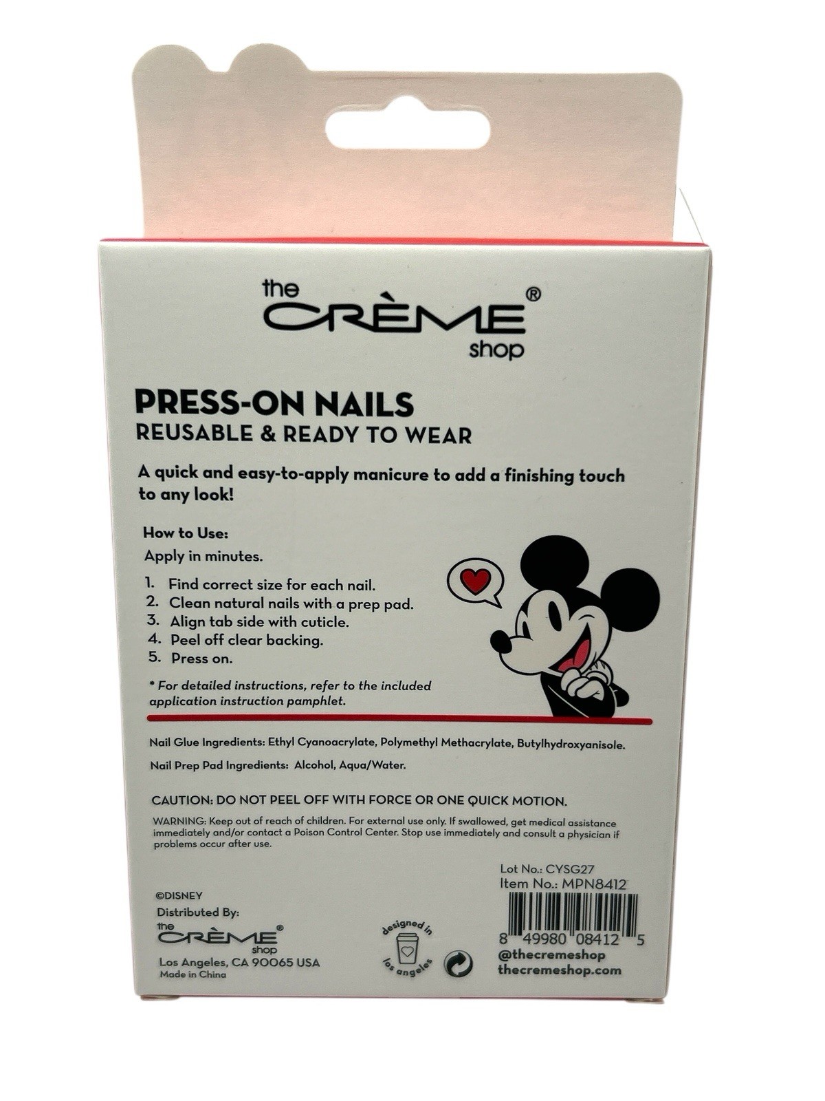 The Crème Shop Disney Mickey Mouse Press-On Nails Reusable Gel-Effect Almond NIB