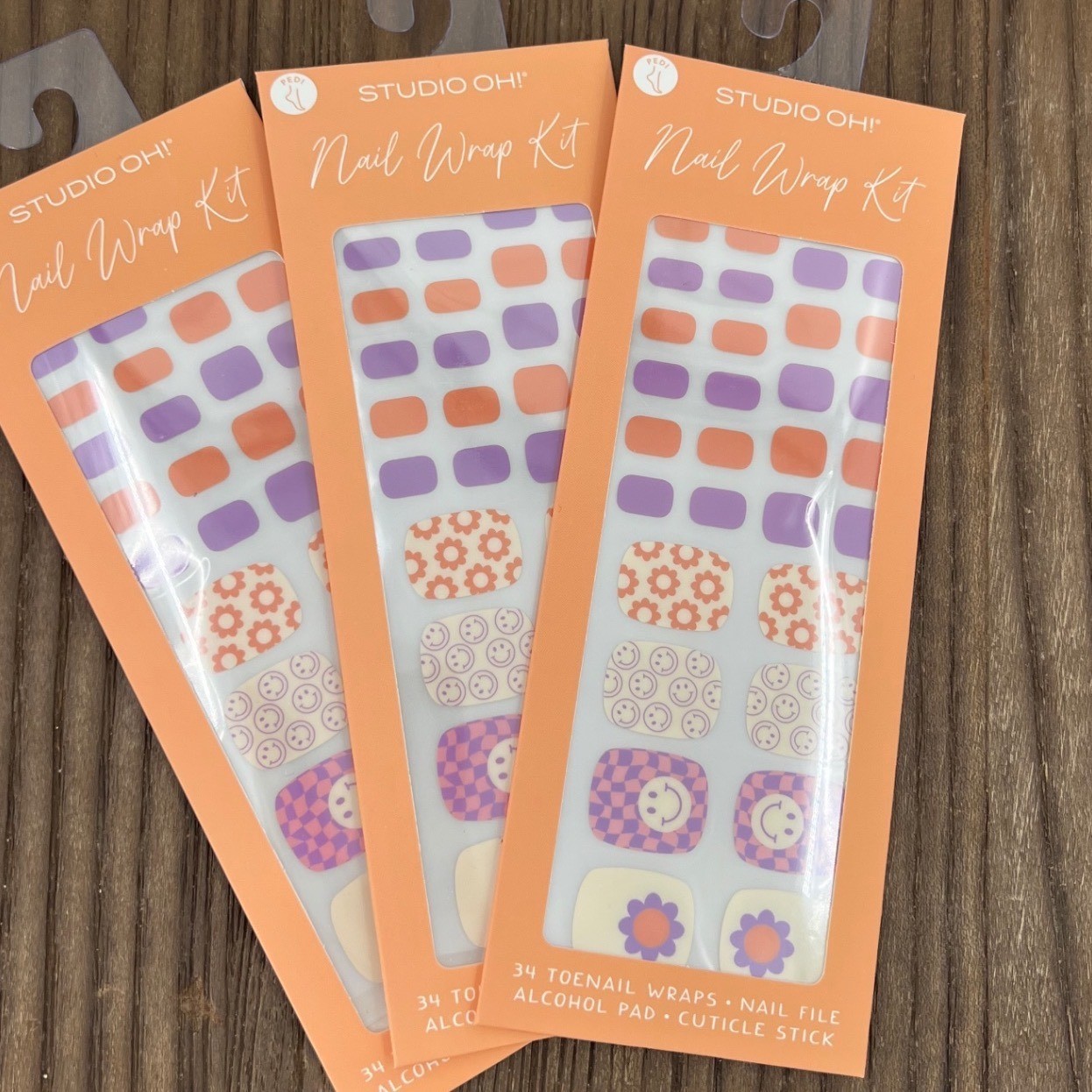 Studio Oh! Groovy Days Toenail Wrap Kit Retro Smiley Floral Checkered LOT of 3