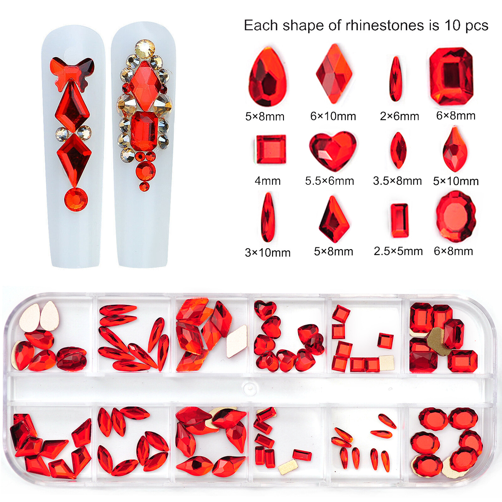 12Box/Set Crystal Rhinestone Diamond 3D NON hotfix Nail Art Decoration 120pcs