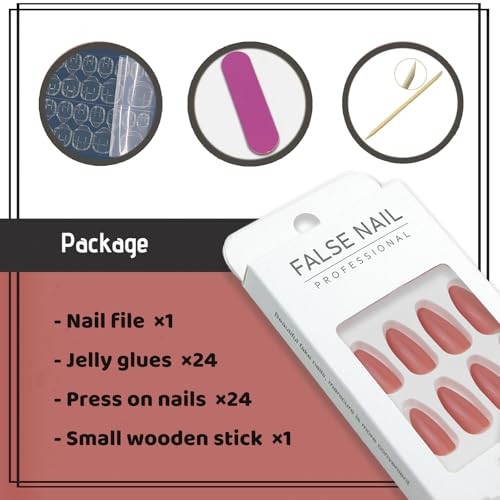 Brown Red Almond Press on Nails Medium Fake Nails Solid Color Glossy 04-Mauve