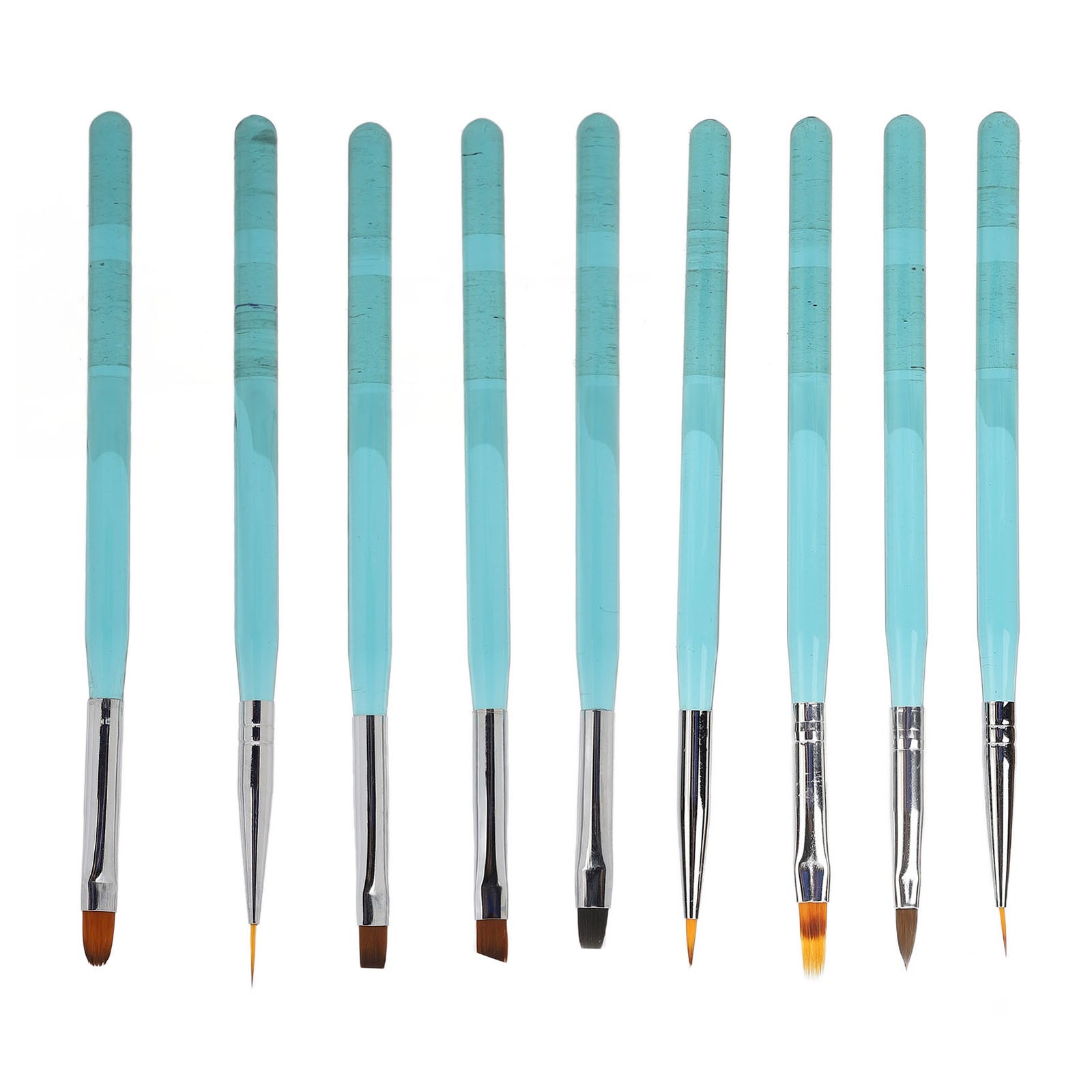 9Pcs Nail Art Brush Set Nylon Hair Blue Metal Rod