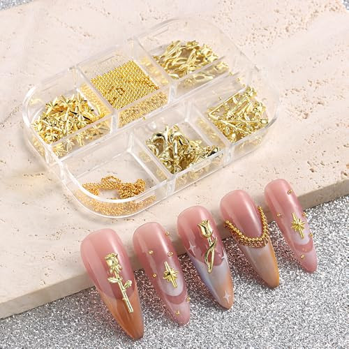 3D Metal Rose Nail Art Charms – Mixed Styles Gold Roses Flowers Alloy Nails