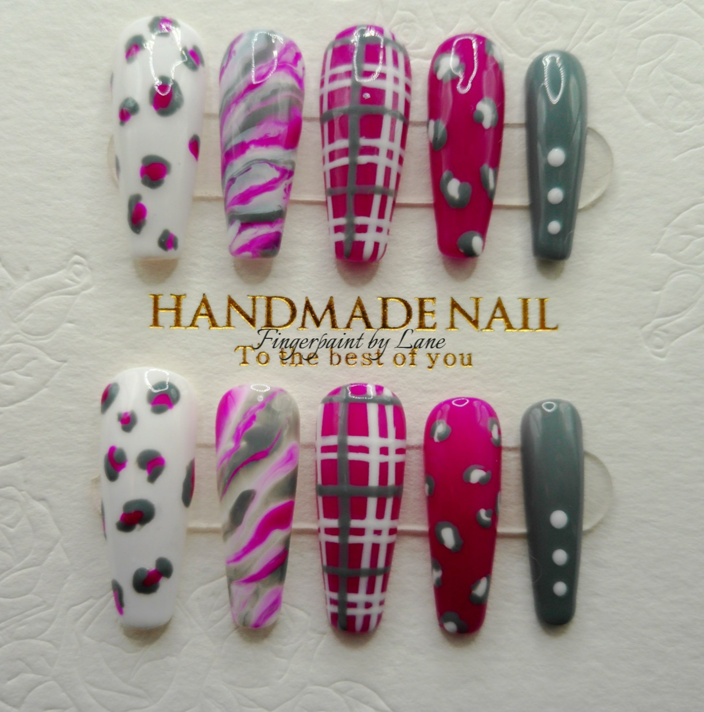 White, Pink Berry and Grey XLong Coffin Press On Nails – Medium Sizes
