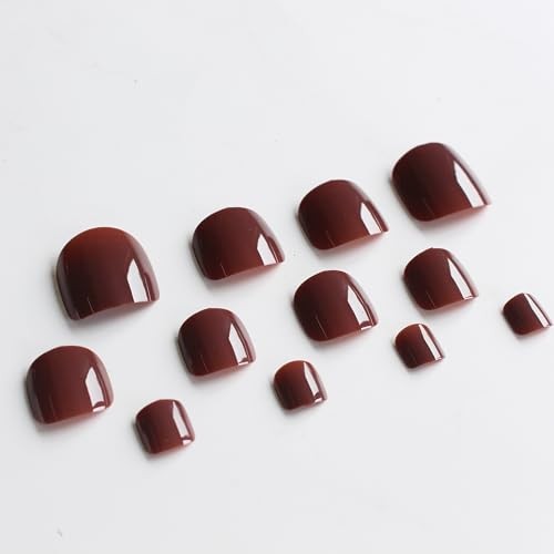 Solid Color Brown Press on Toenails for Women, 24Pcs Glossy glossy dark brown