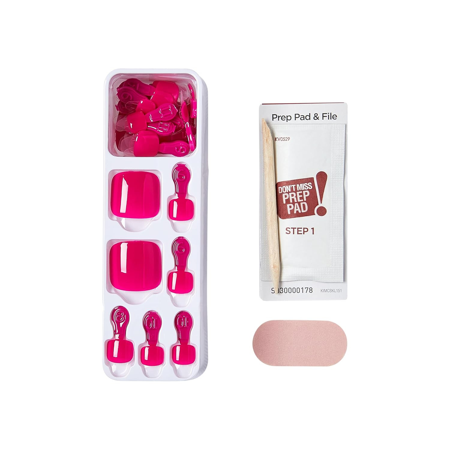 KISS Impress No Glue Mani 30 Pcs Press on Toenails, Hot Pink Stick on Extension