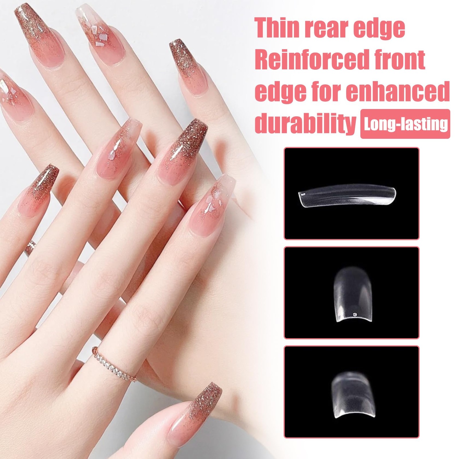 360Pcs Clear Long Coffin Nail Tips Full Set,Fake Nails Soft Gel Full&Half Cov…
