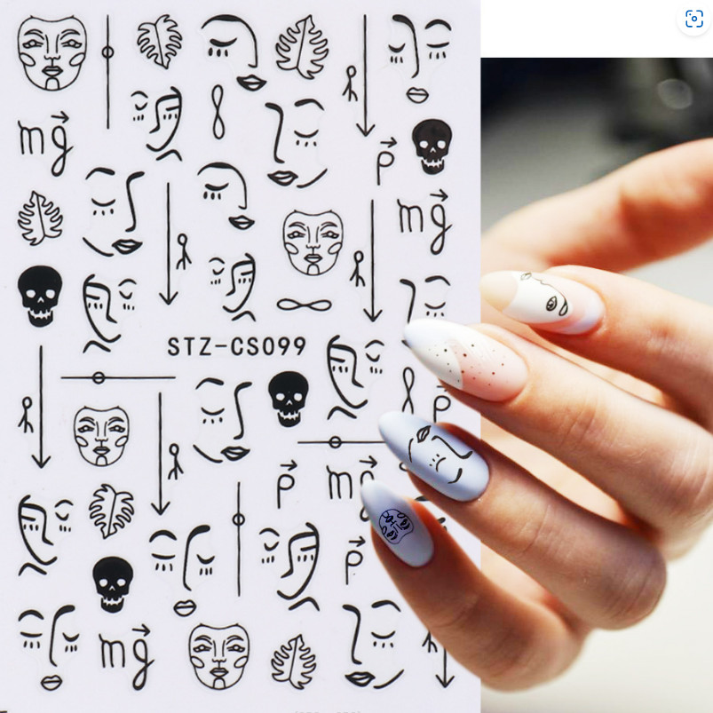 3D Holographic Nail Art Sticker Decal Stickers SKULL ABSTRACT FACE Black CS99