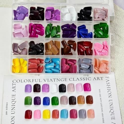 576Pcs Square Press on Nails Glossy Fake Nails Short False Nails Pure style01