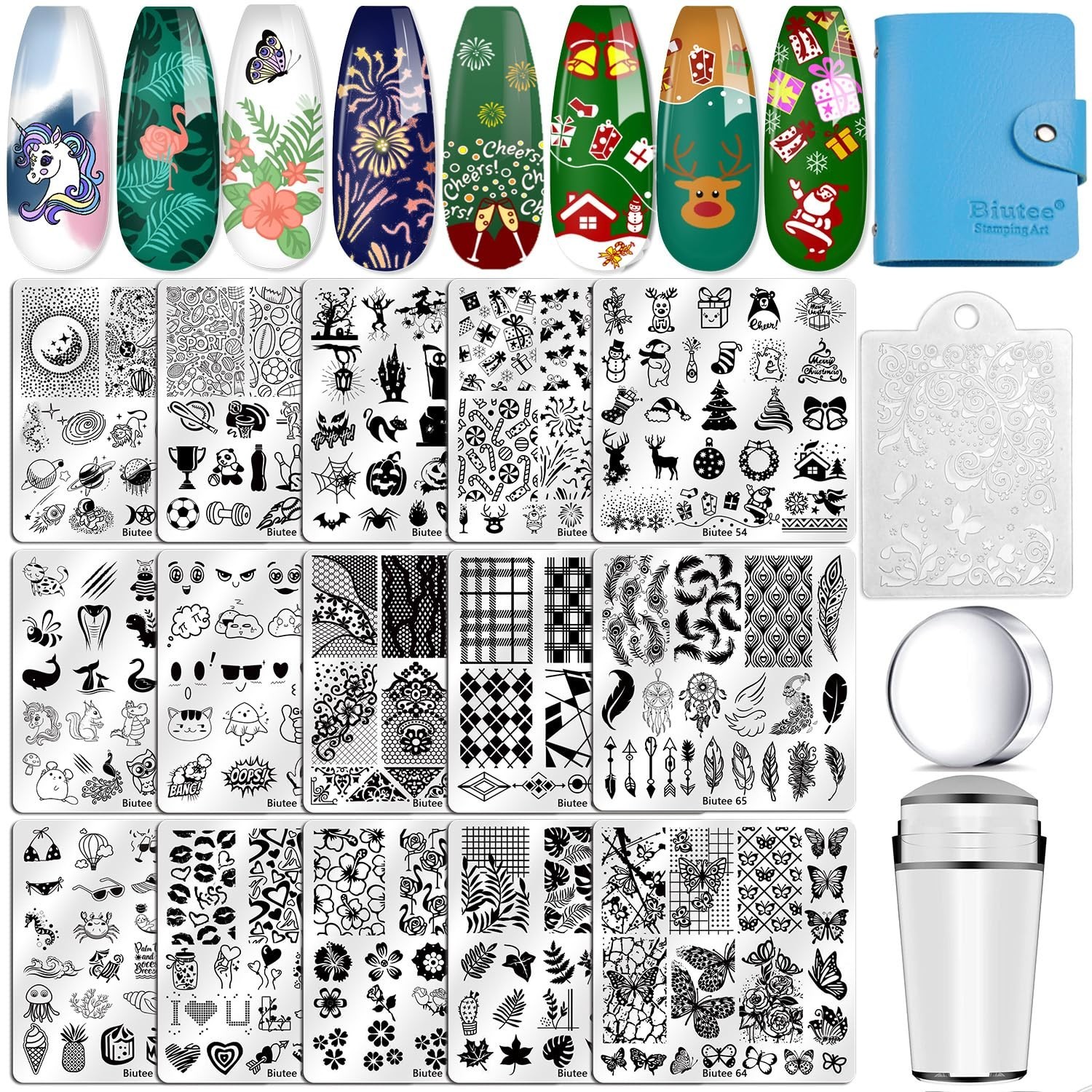 “Nail Stamping Plates Set 15 pcs Nail Art Stamper Scraper Storage 15 Piece Set “