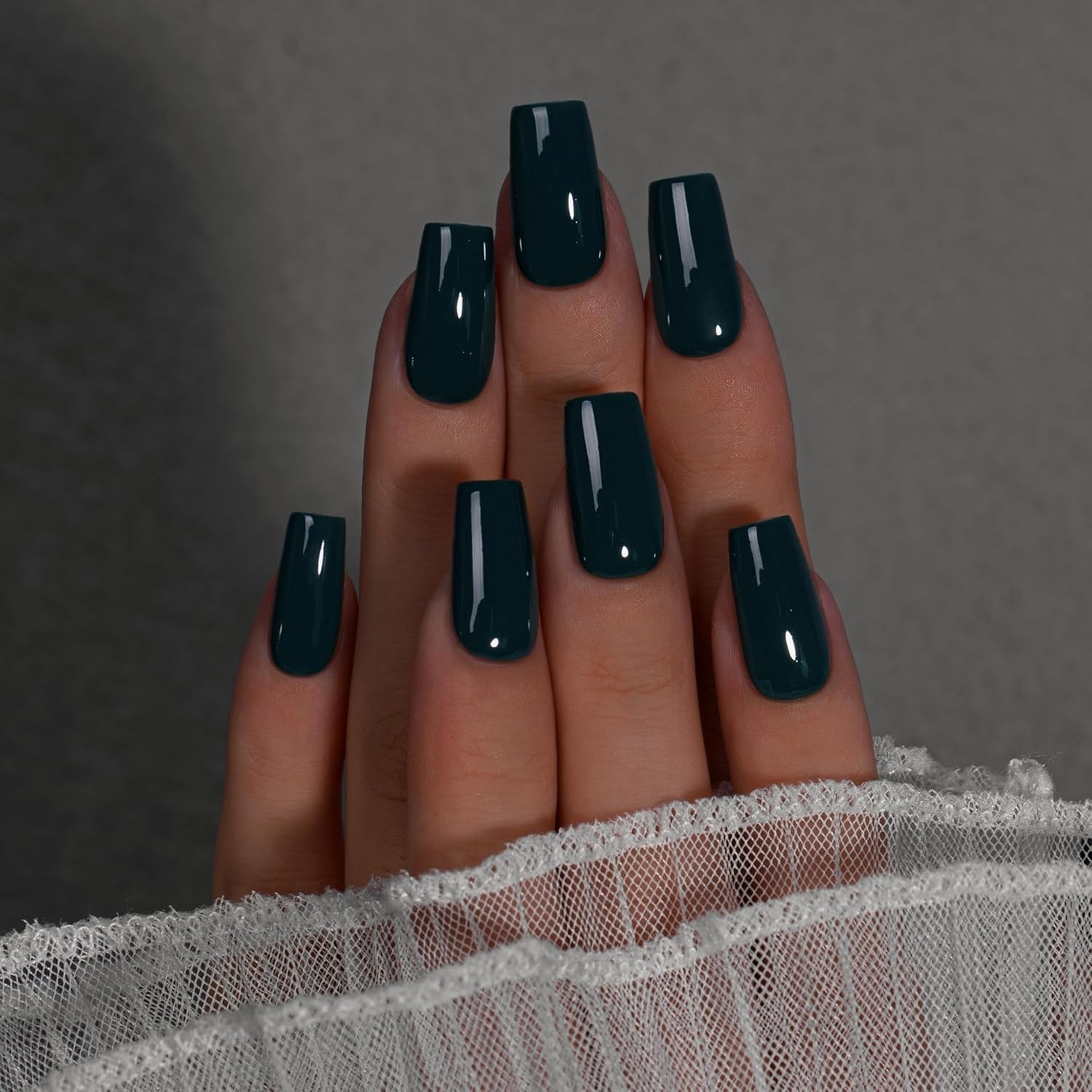 KQueenest Black Press On Nails Medium Long Square – Acrylic Press On Nails with