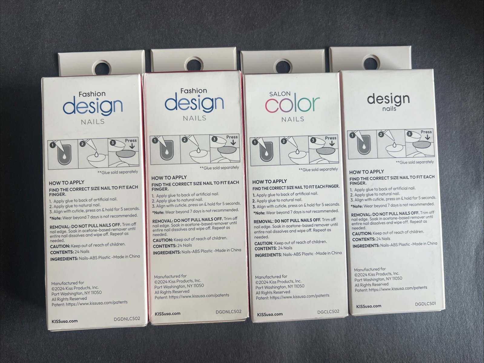 4x~Variety Pack~Kiss Design Ready To Wear Glue Nails~Long Length~Various Shapes