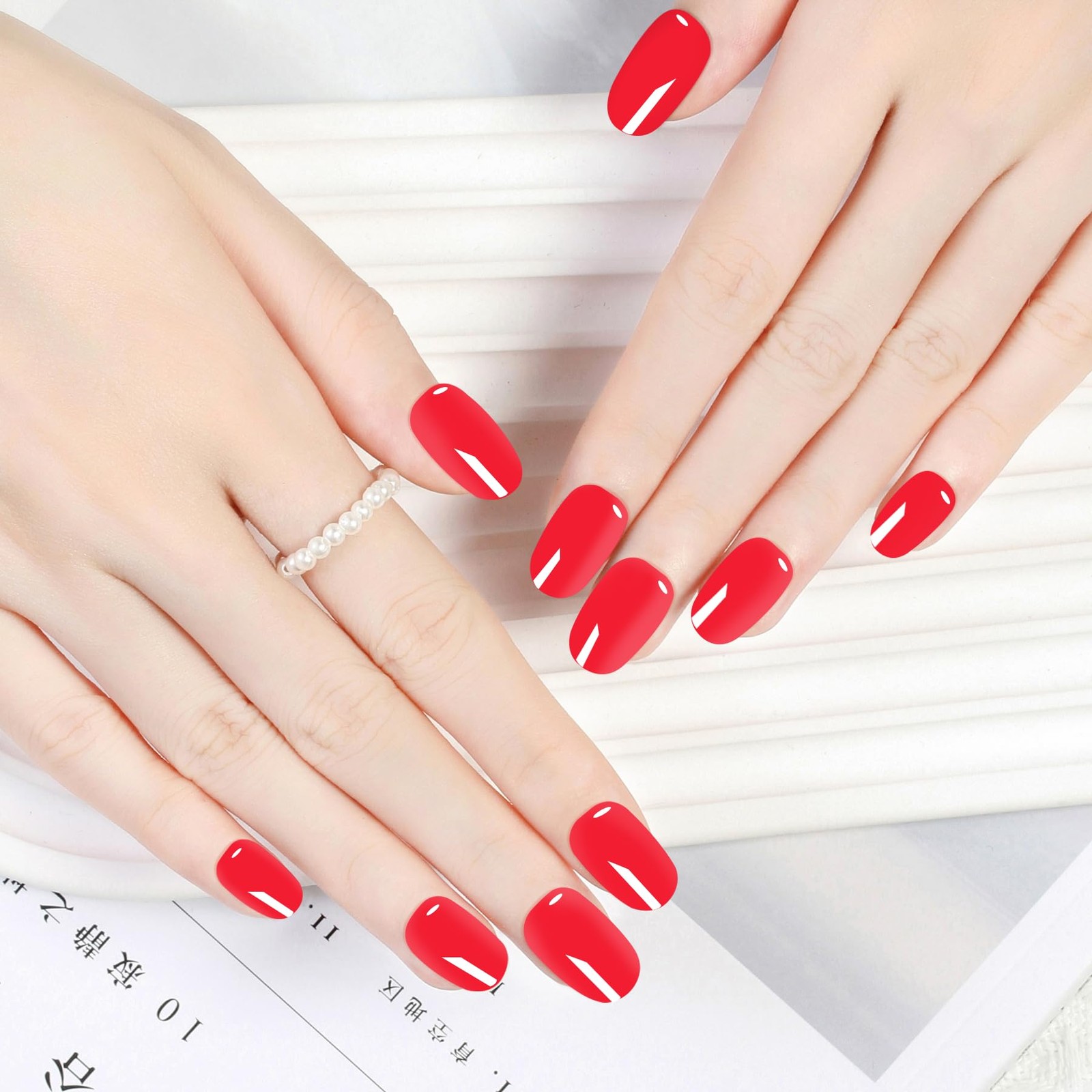 DARKMXTR Short Oval Red Glossy Fake Nails E163-Red