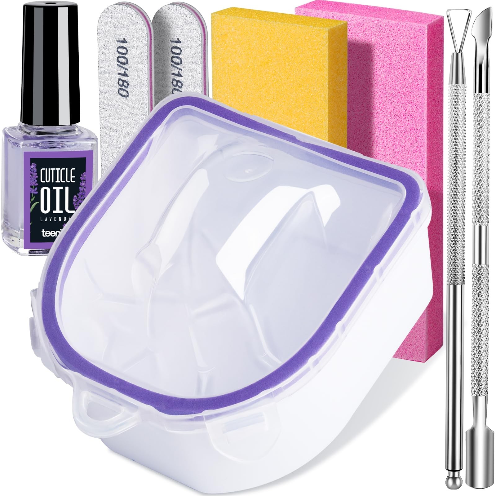Teenitor Soak Off Bowl Nail Soaking 8 Piece Set, Yellow / Pink / Purple