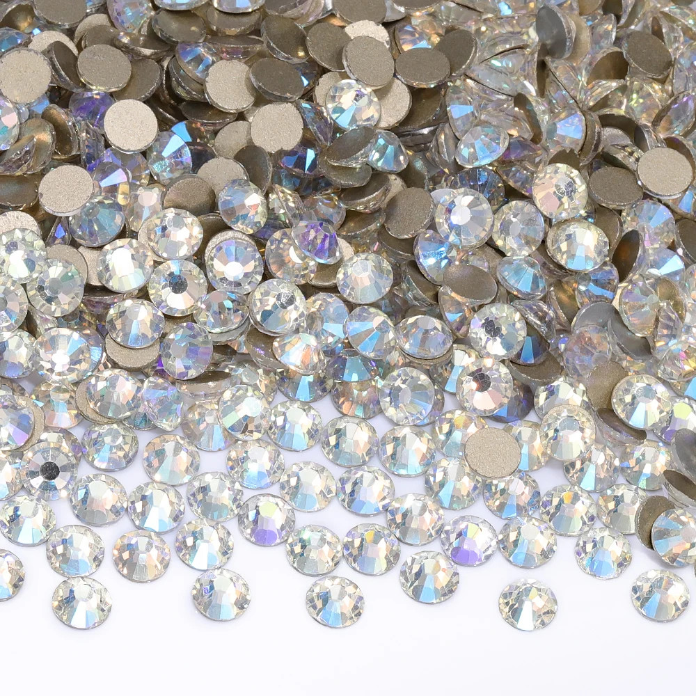 Glass Flatback Rhinestones, Golden Shadow Crystal Gems for Nail Art DIY