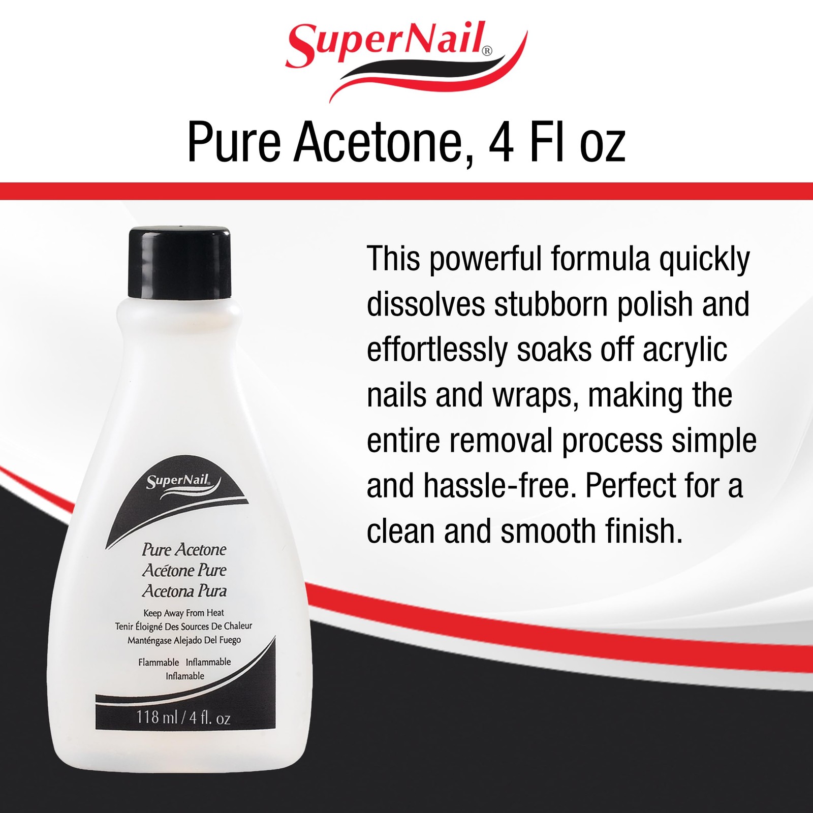 SuperNail Pure Acetone Nail Polish Remover – Fast-Acting 4 Fl Oz (Pack of 1)