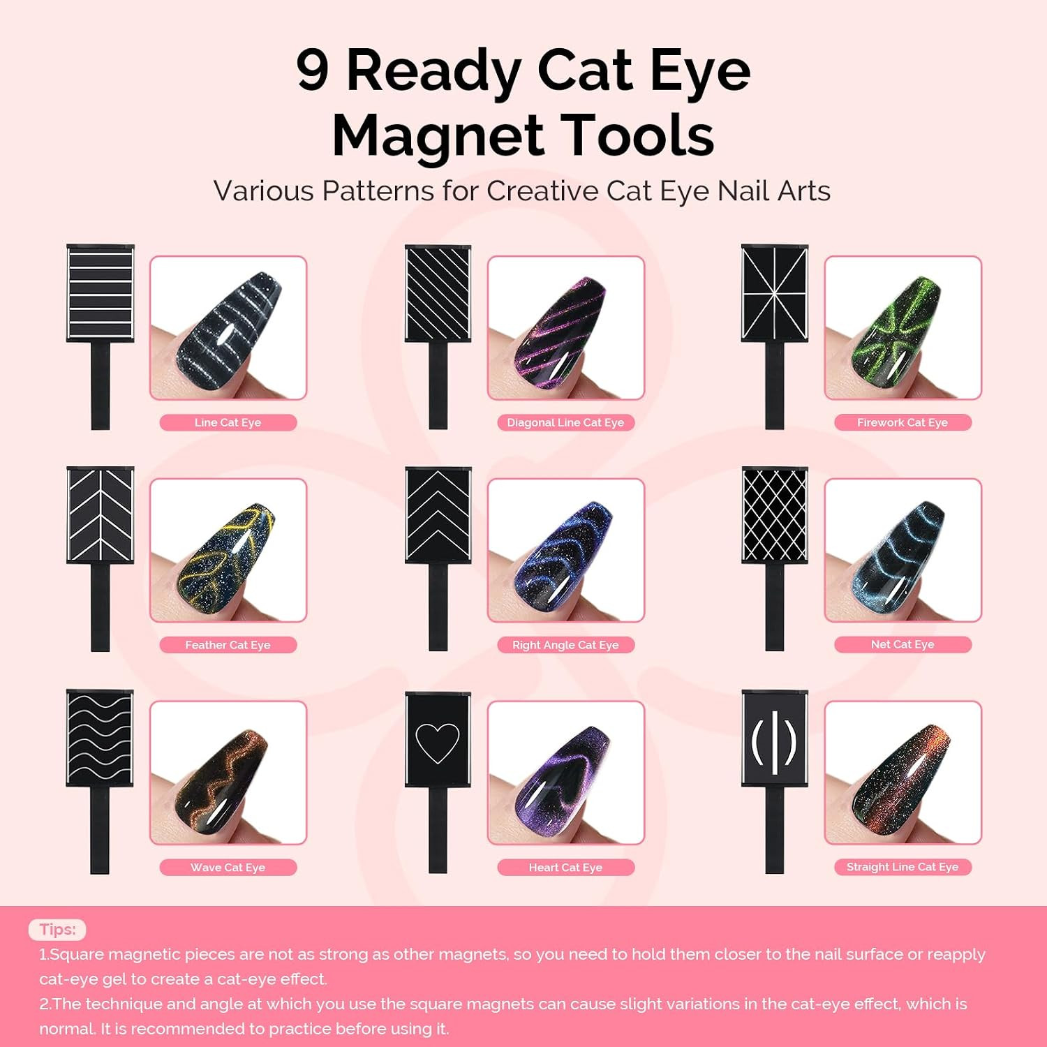 Nail Magnet Set, 21PCS Cat Eye Gel Nail Polish Magnets, round Square Double Ende