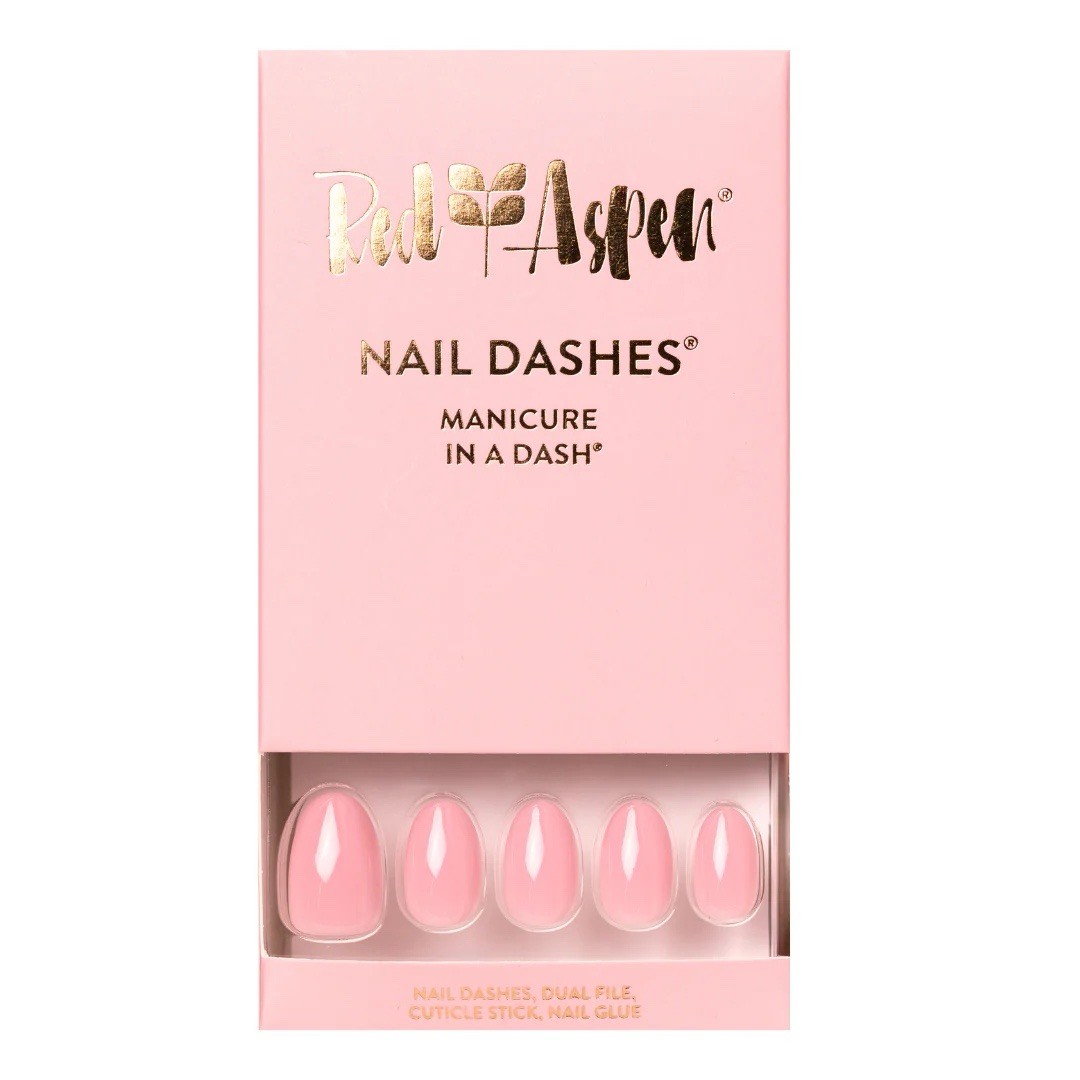 Red Aspen Press On Nails, Short Almond, Make Me Blush, Brielle