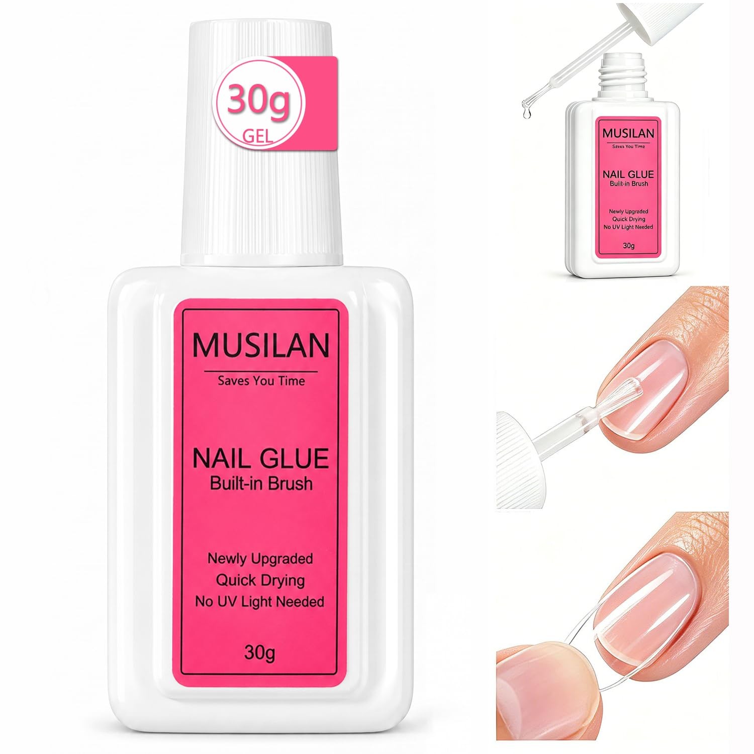 Super Strong Nail Glue, 30g Brush on Nail Glue for Press Ons Nails