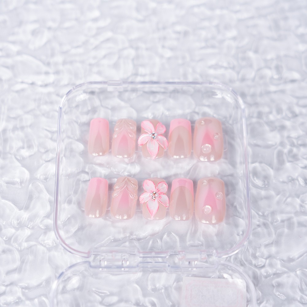 Handmade High Quality Squoval Shape Press On Nails Light Pink Fake Nails S-L