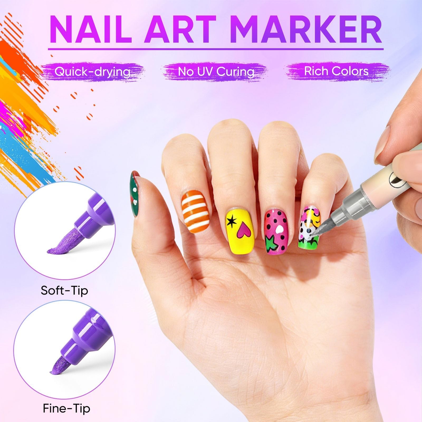 24 Color Dual-Ended Nail Art Pens Set, Quick-Drying Markers for DIY Nail Design