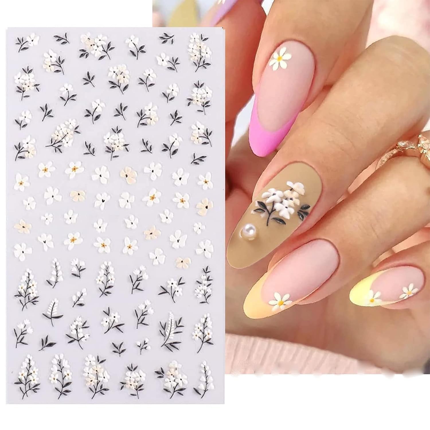 Vibrant 5D Flower Nail Decals for Creative DIY Art – Three Self-Adhesive Sheets