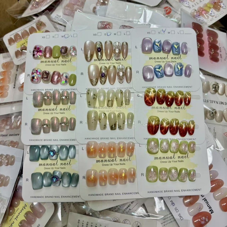 48Pcs Hand Painted Floral Press On Nails, Reusable Glossy False Nails For Daily