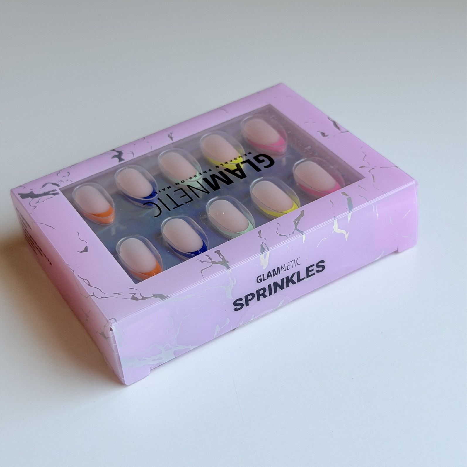 Glamnetic Press On Nails SPRINKLES Rainbow French Tip Almond shaped – New SEALED