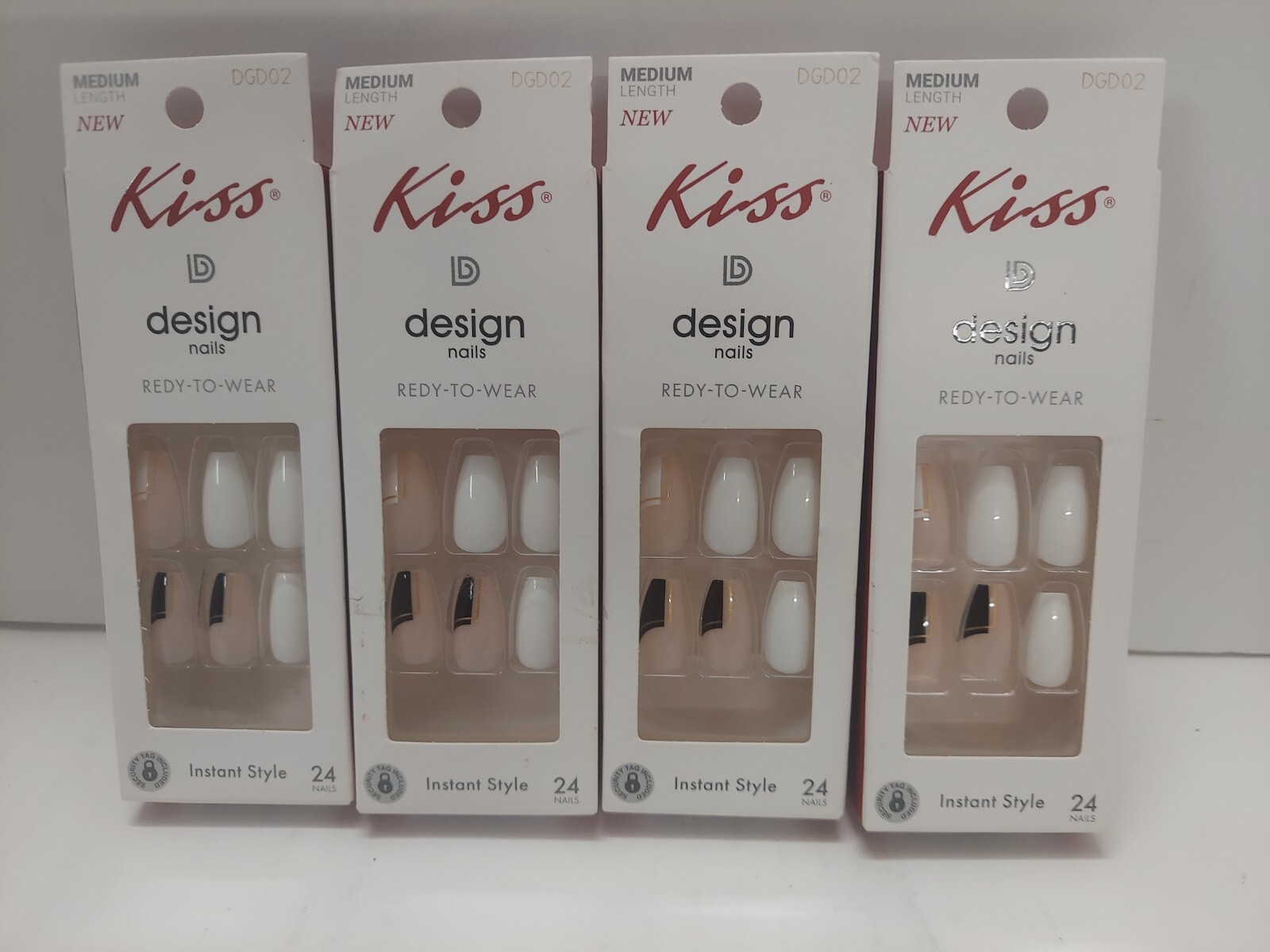 LOT OF 4 Kiss Design Nails MEDIUM LENGTH INSTANT STYLE 24CT/BOX DGD02