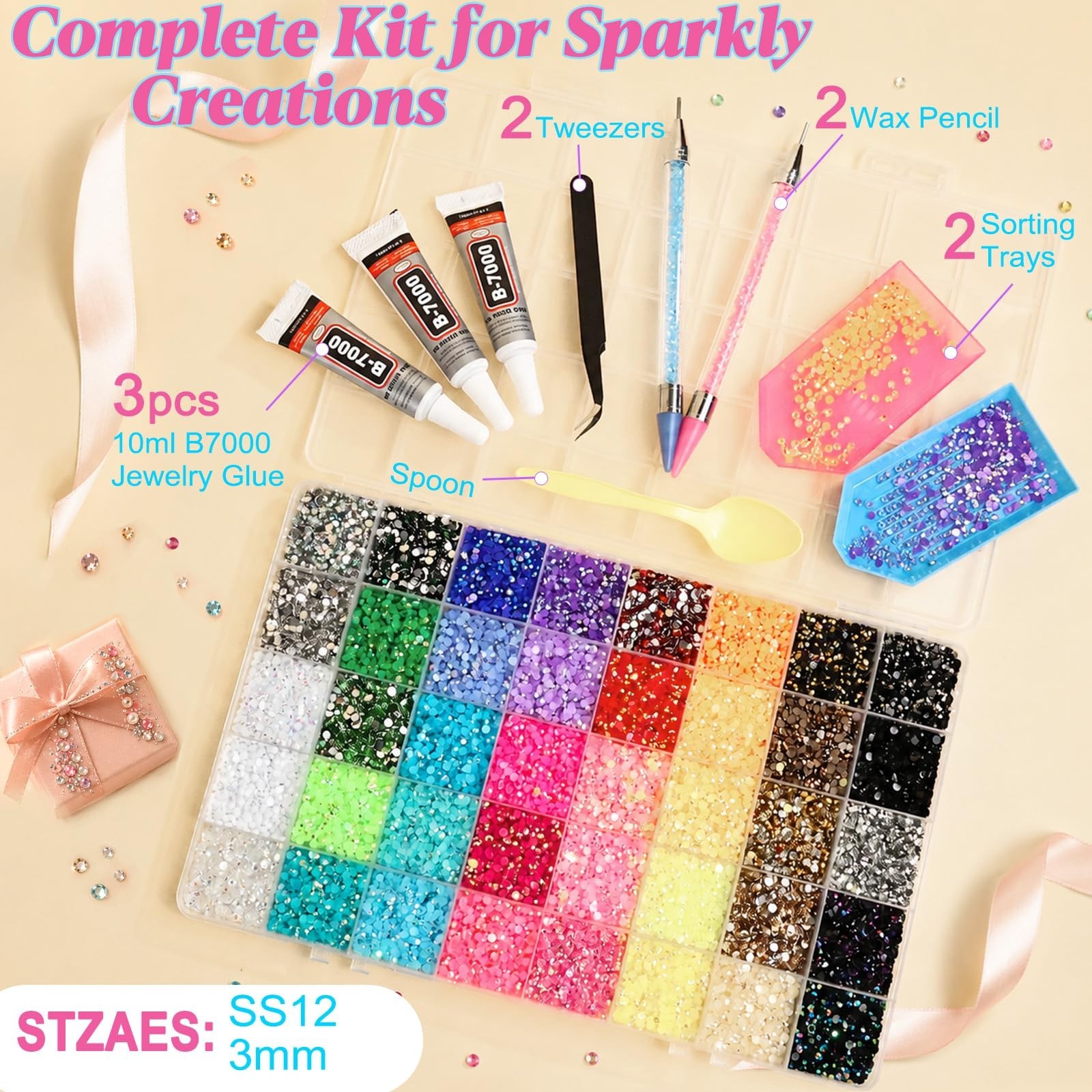 40 Colors 3mm Resin Jelly Rhinestones – 36,000 Pcs Bedazzling Kit for Nail Art,