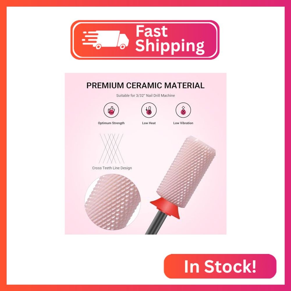 MelodySusie Ceramic Nail Drill Bits, 3/32” Chamfer Flat Top Large Barrel Bits,