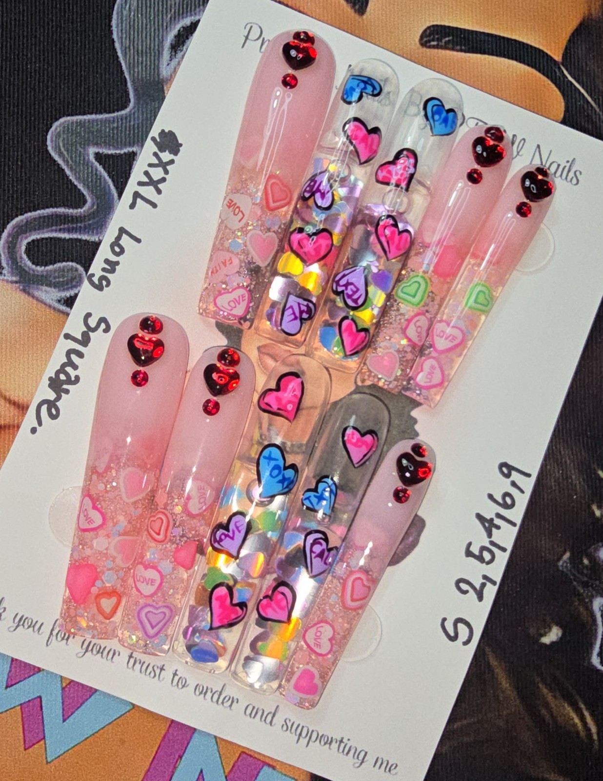 Handmade Gel Press On Nails,Aquarium Nails Small Size 2,5,4,6,9 XXL Long Square