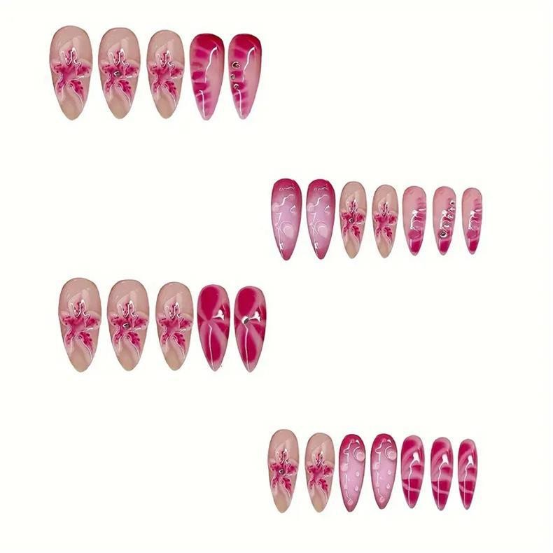 Fashion Almond Press on Nails 3D Star Sweet Removable False Nails