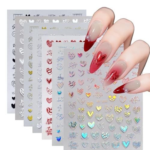 7 Sheets Heart Nail Stickers for Nail Art Valentine’s Day Nail Decals Style-5