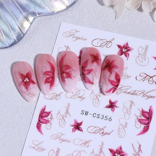 Flowers Nail Art Stickers Retro Cherry Blossom Petals Watercolor Flower Style4