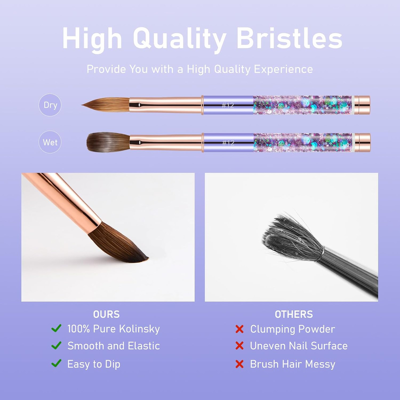 Acrylic Nail Brush Size #08, Kolinsky Nail Art Brushes, Oval Handle, Manicure