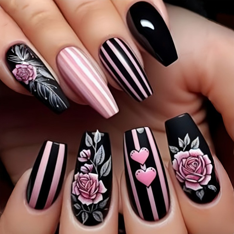 Heart Shaped Rose Nail Press, 48 DIY Nails, Ballet Nail Heart Design