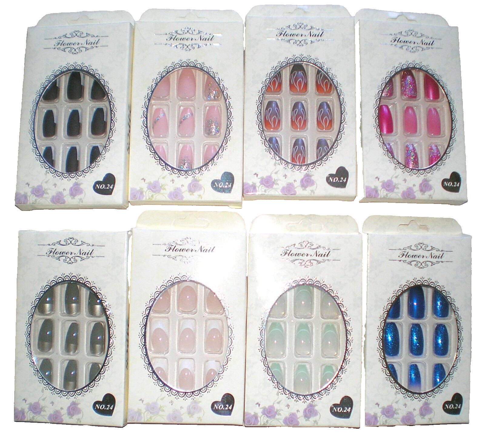 24 Count Press on Nails Medium Length Full Cover Various Colors & Patterns