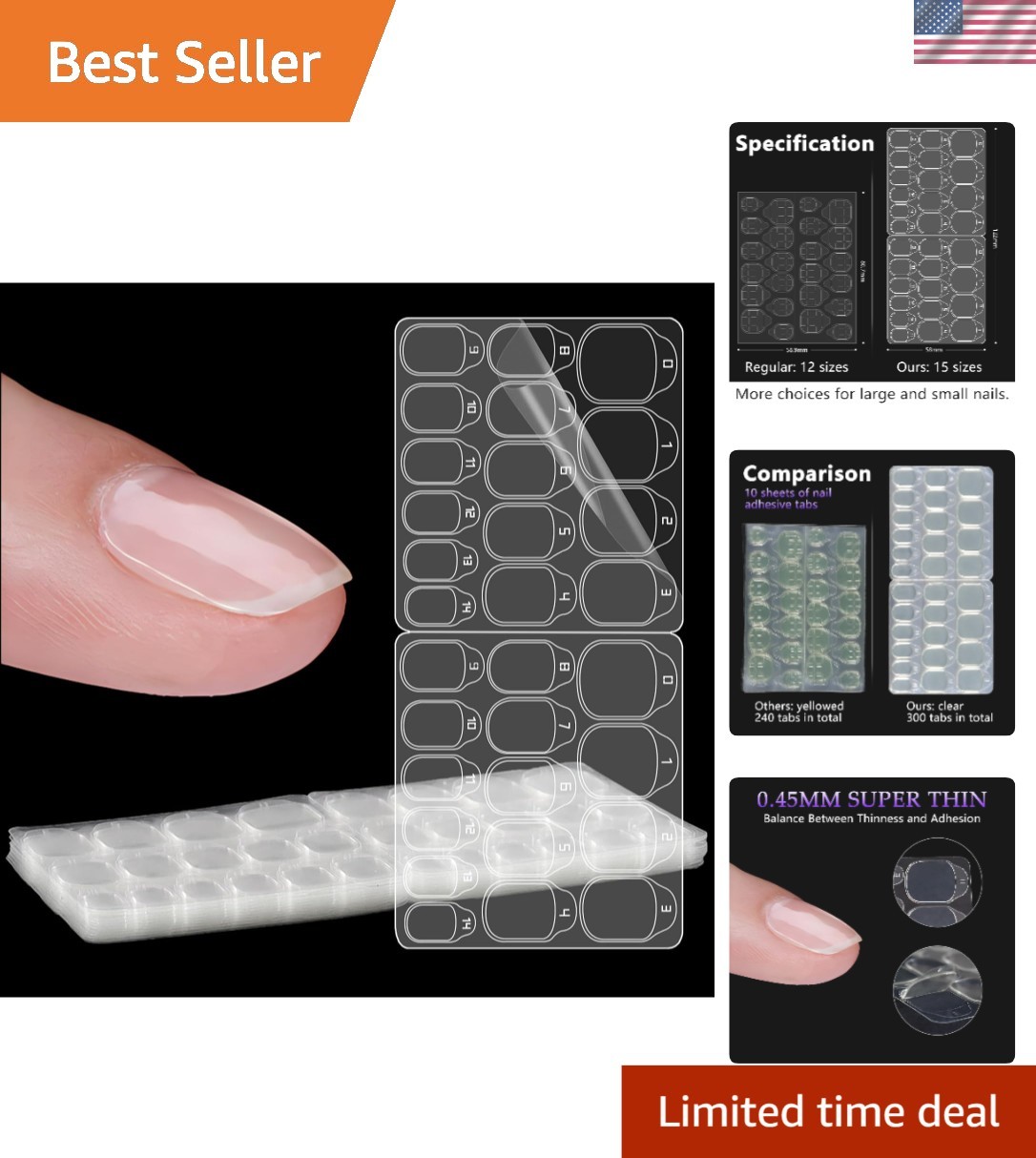 300 Pcs Eco-Friendly Nail Adhesive Tabs – Easy Application for All Sizes