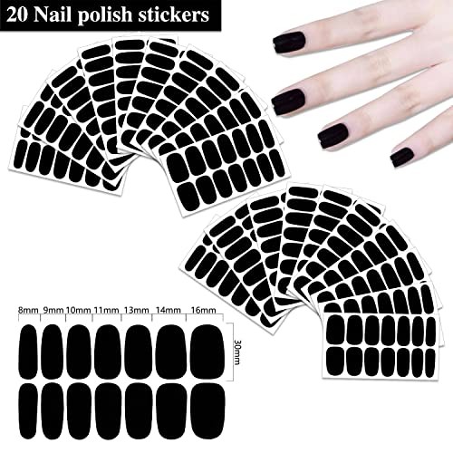 20 Sheets Black Full Nail Wraps for Women Girls – Self Adhesive KIT5 All Black