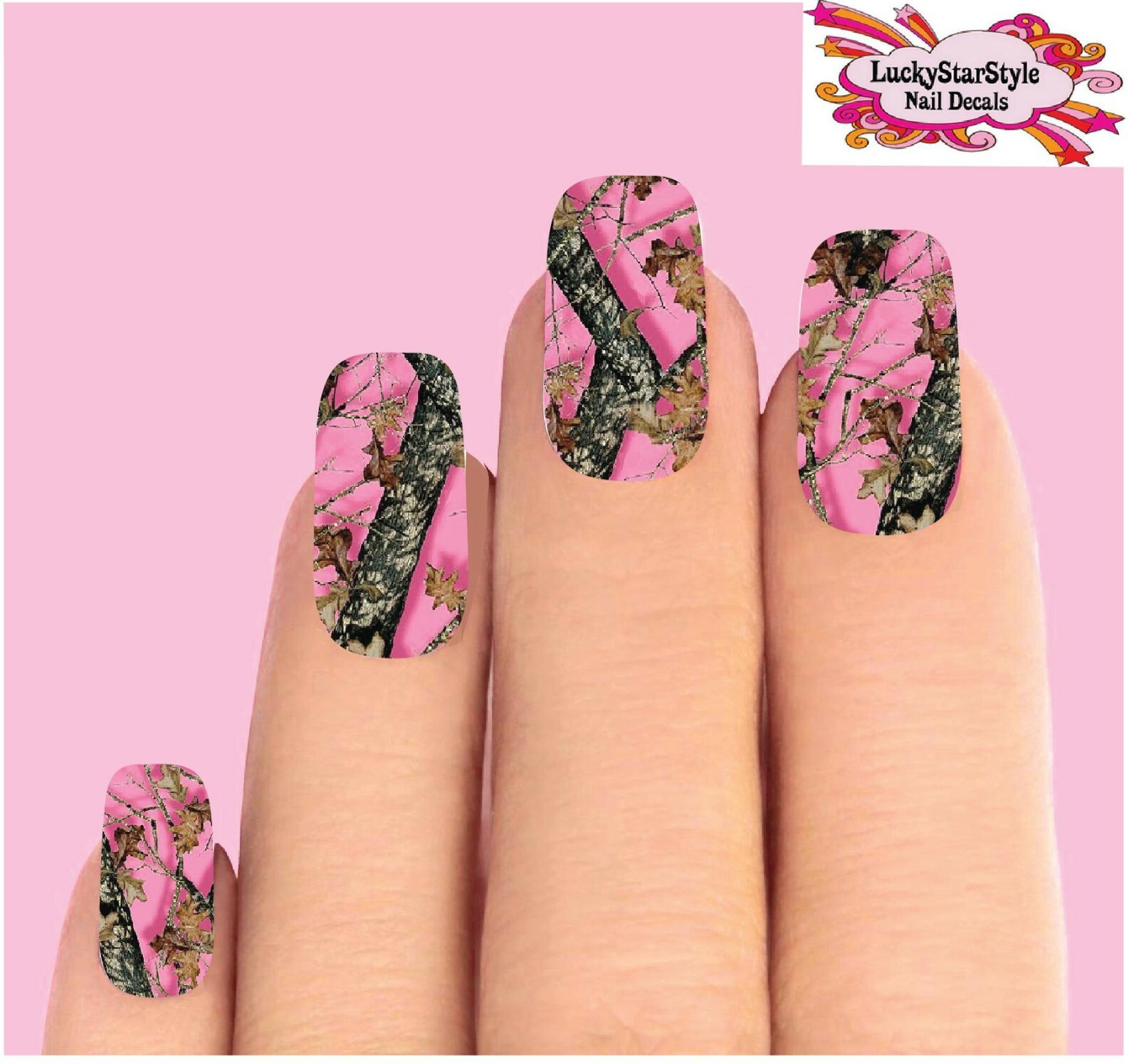 Waterslide Full Nail Decals Set of 10 – Pink Mossy Oak Realtree Camo Camouflage