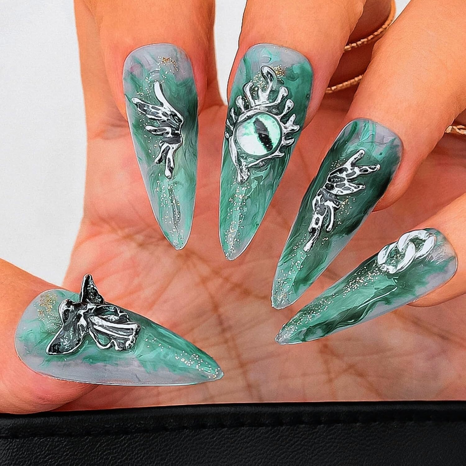 10 Piece 3D Reusable Handmade Press On Nails Set Angel Gothic