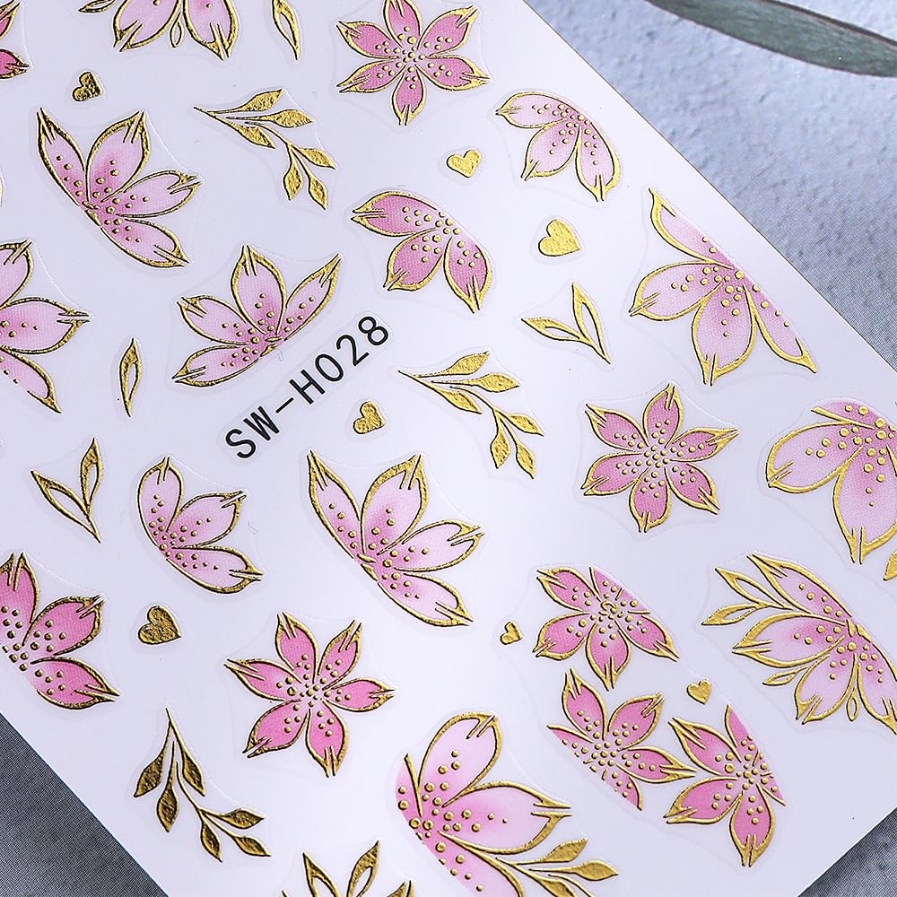 Flower Nail Art Stickers Decals 3D Pink Style6